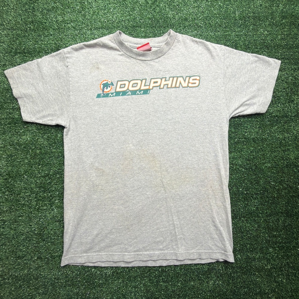 Vintage Miami Dolphins NFL T-Shirt Mens Medium Gray Go Fins Graphic Tee